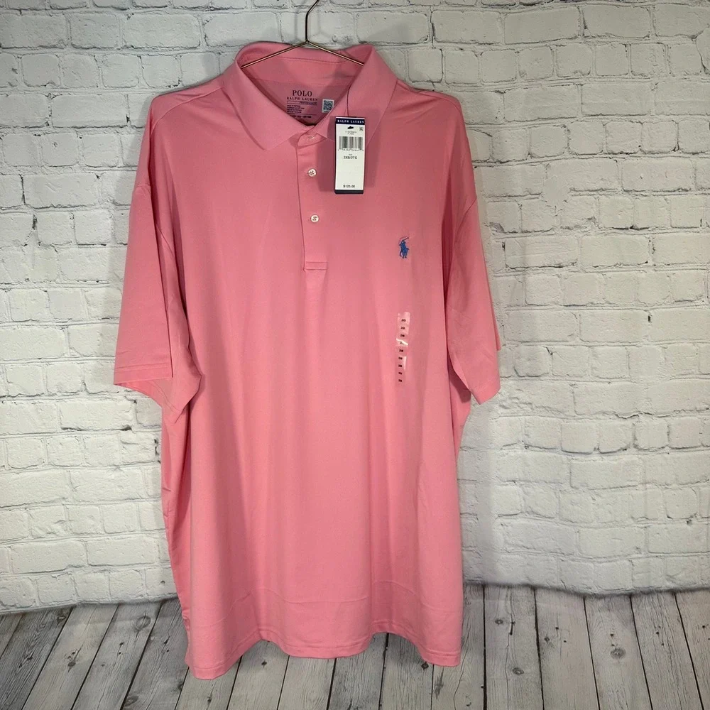 NEW Polo Ralph Lauren Performance Mens 2XB Pink Short Sleeve Golf Polo Shirt NWT